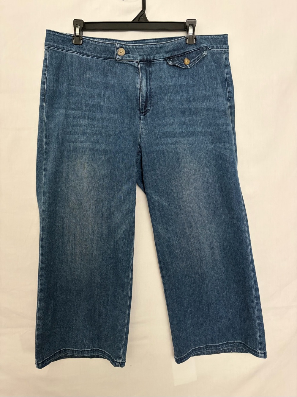 JJill Tab-Waist Full-Leg Crops Jeans Size 14 Petite Blue Wide Leg Stretch(A913)